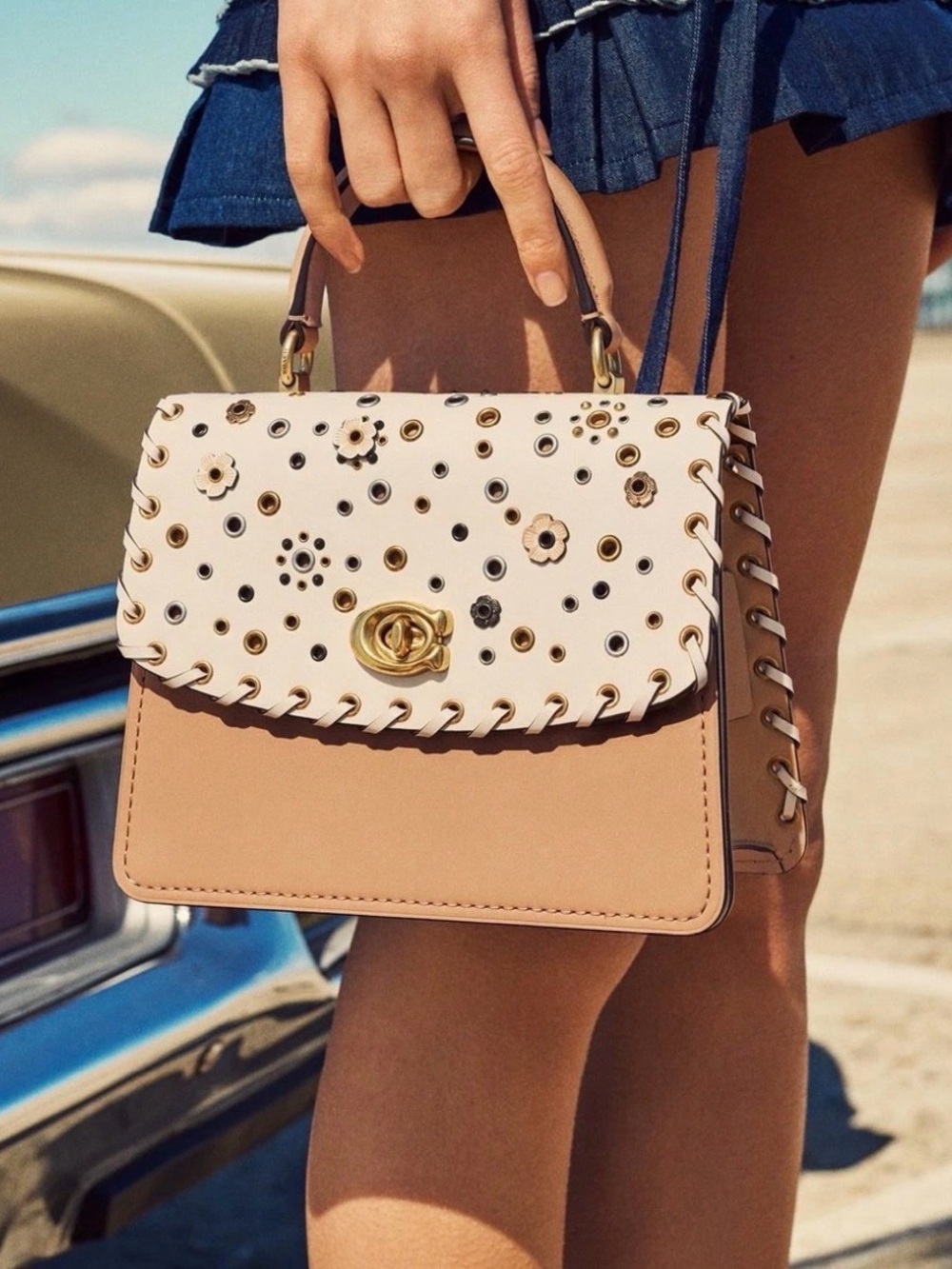 Coach Parker Top Handle With Scattered Rivets 69444 Tea Rose Applique